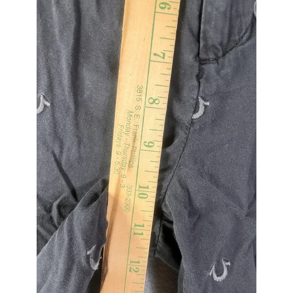 True Religion Shorts Men's 31 Black Dean Chino Embroidered All Over Print Logo